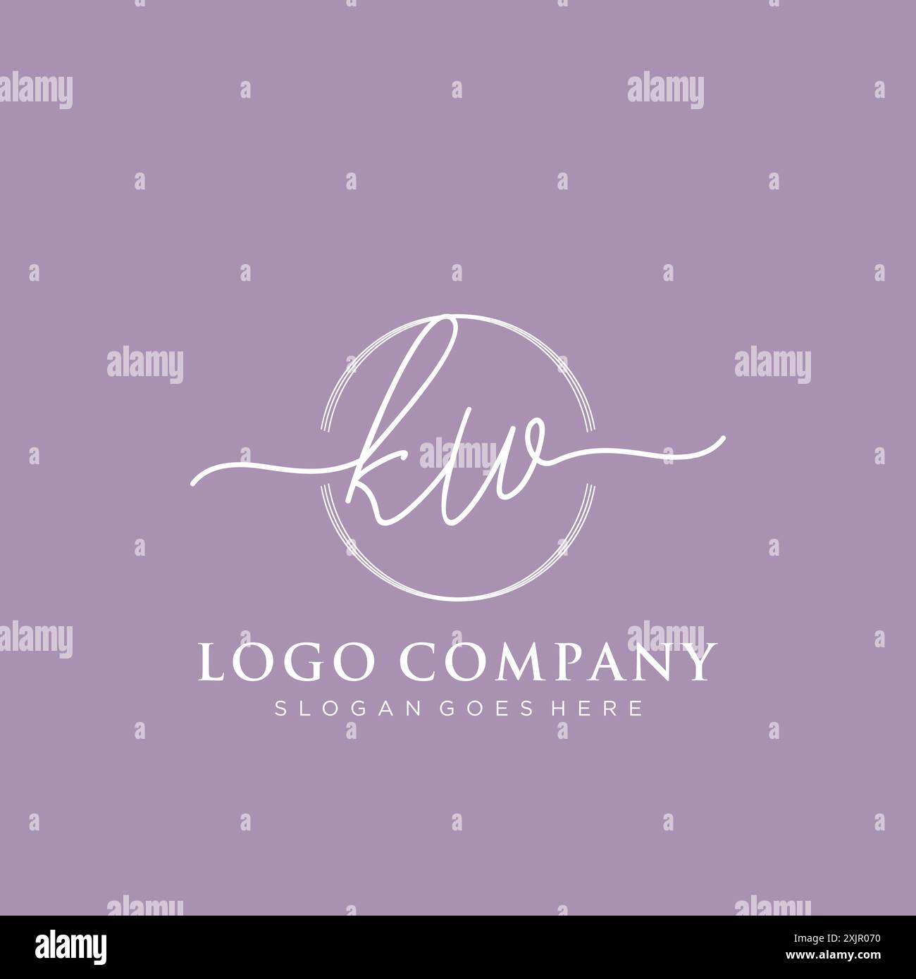 KW Initial handwriting with brush circle logo Stock Vector