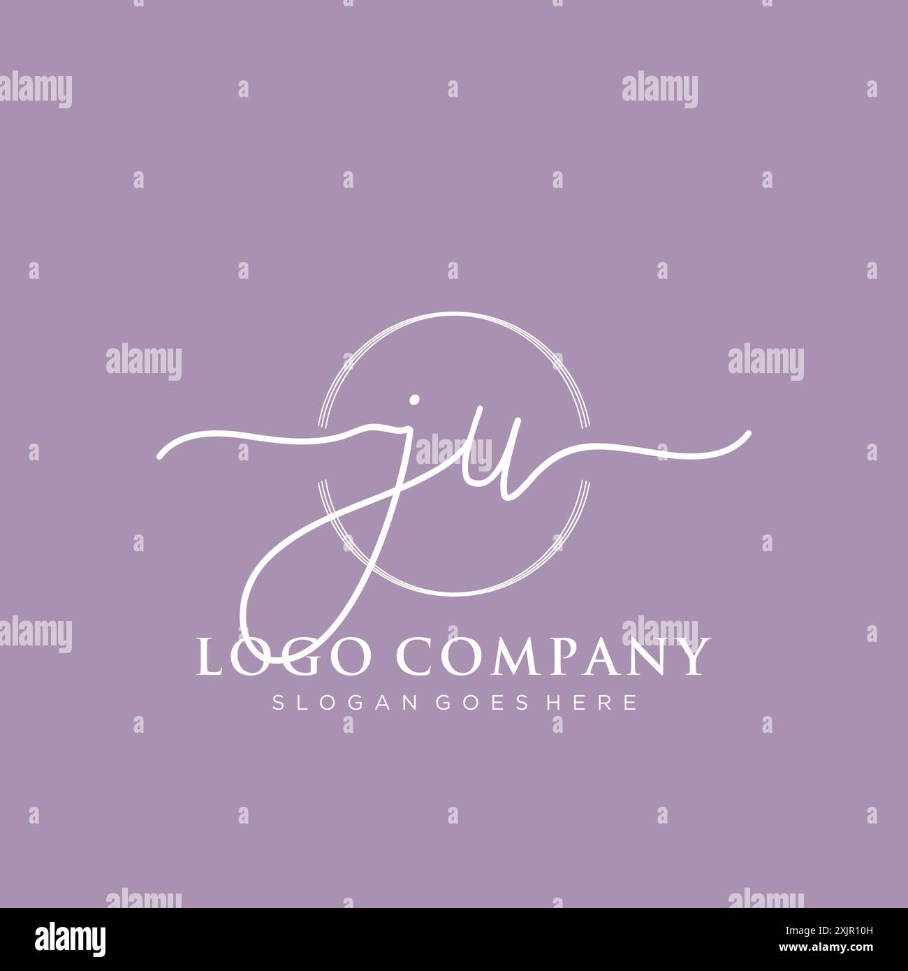 JU Initial handwriting with brush circle logo Stock Vector