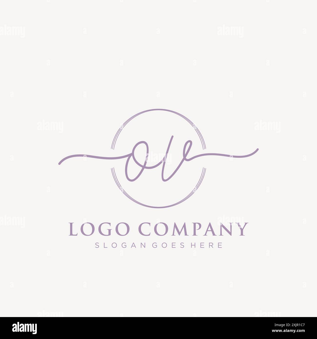 OV Initial handwriting with brush circle logo Stock Vector