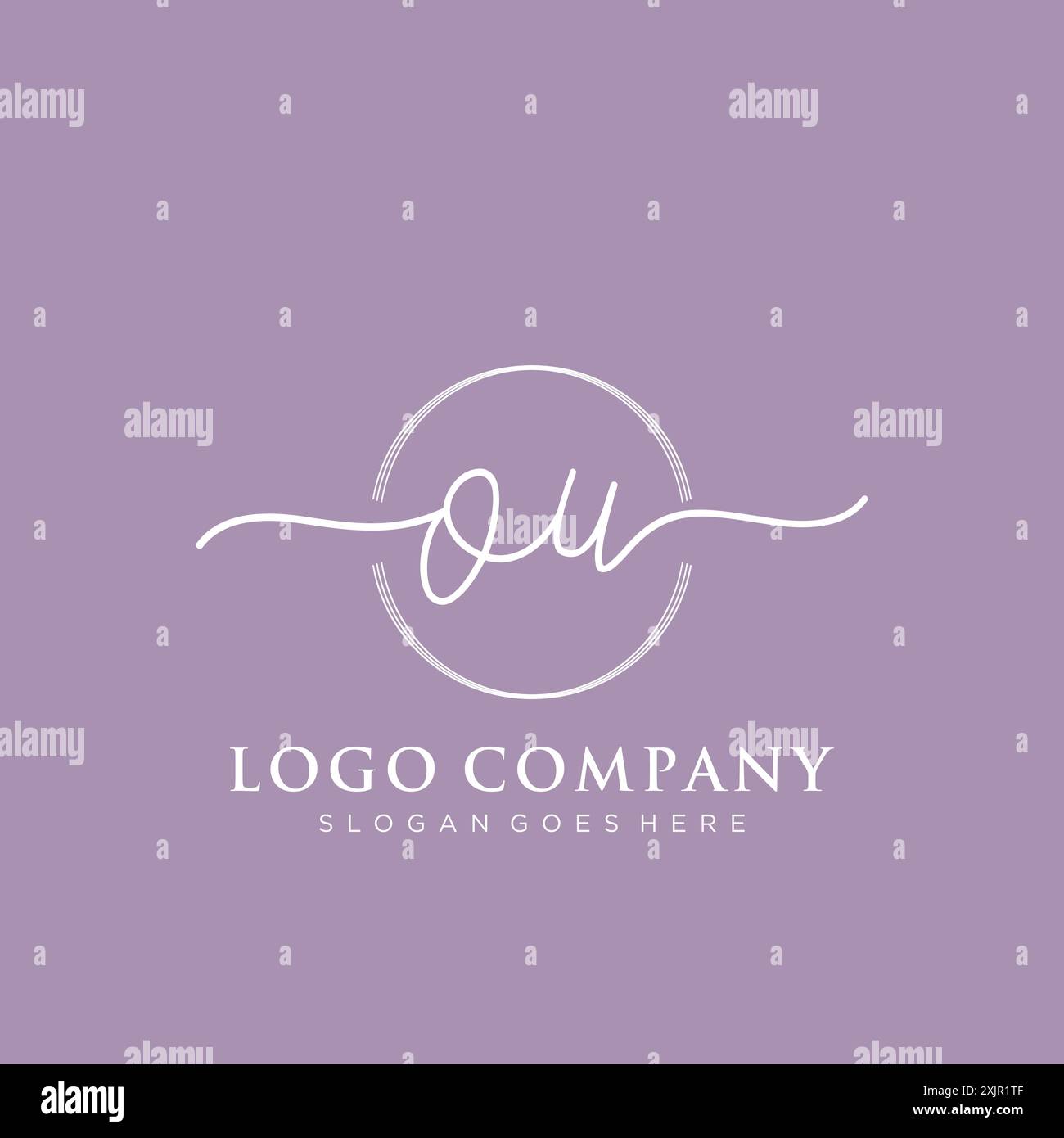 OU Initial handwriting with brush circle logo Stock Vector
