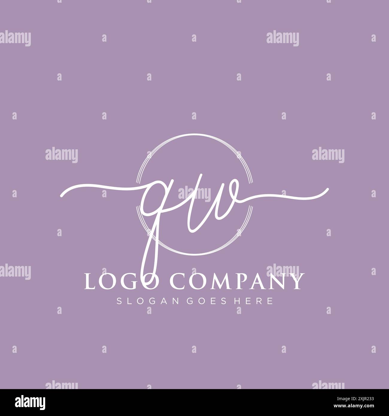 QW Initial handwriting with brush circle logo Stock Vector