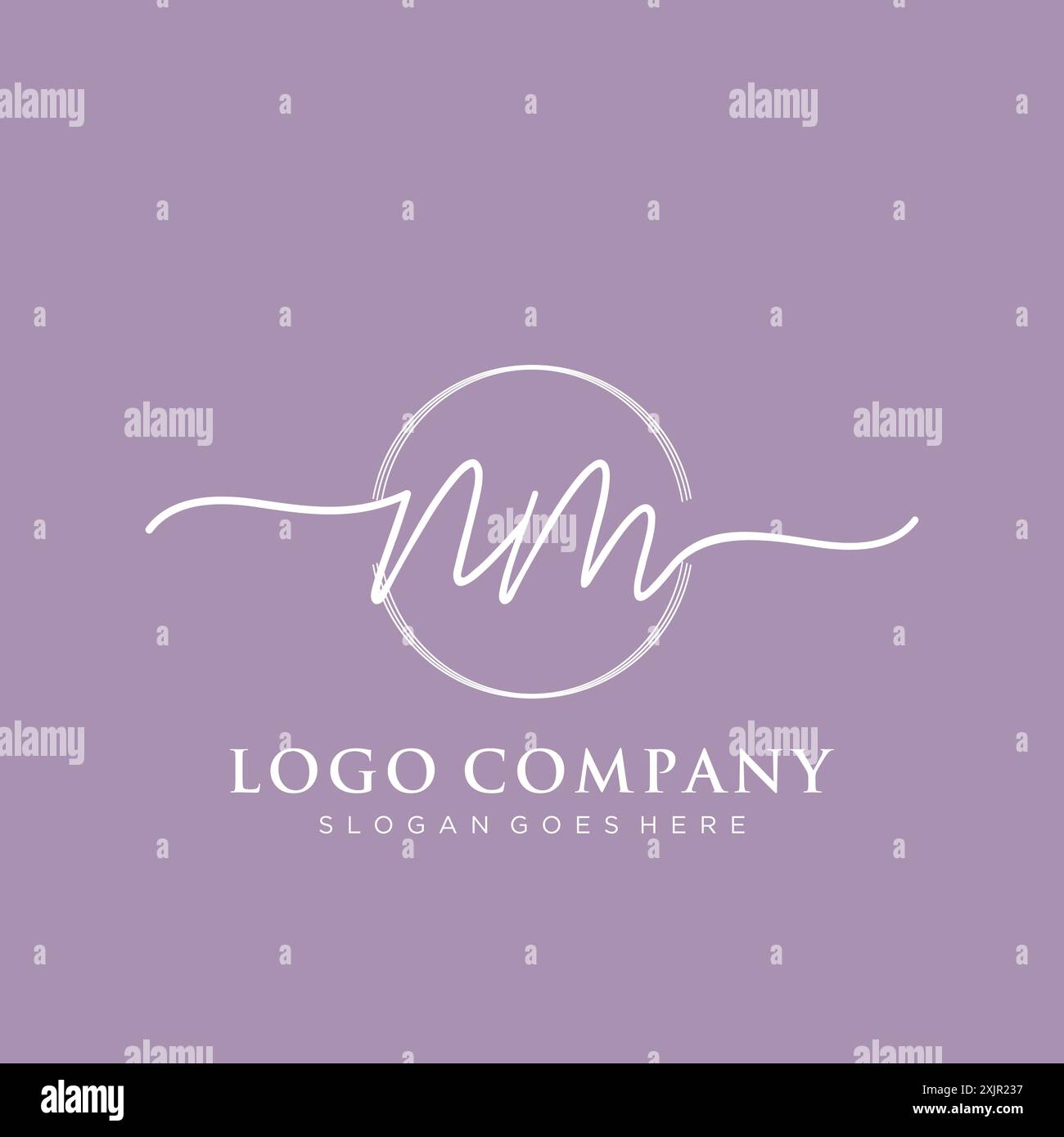 NM Initial handwriting with brush circle logo Stock Vector