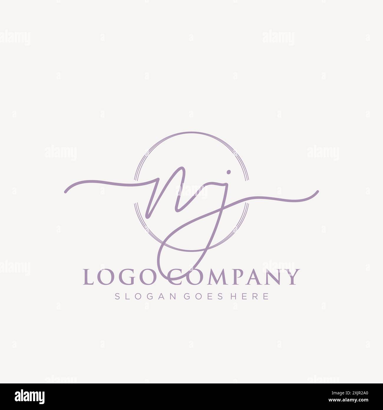 NJ Initial handwriting with brush circle logo Stock Vector