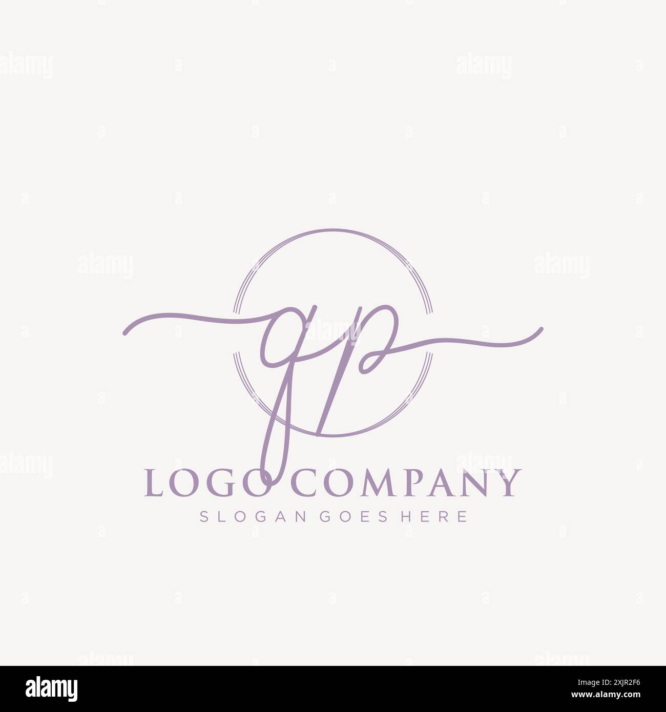 QP Initial handwriting with brush circle logo Stock Vector
