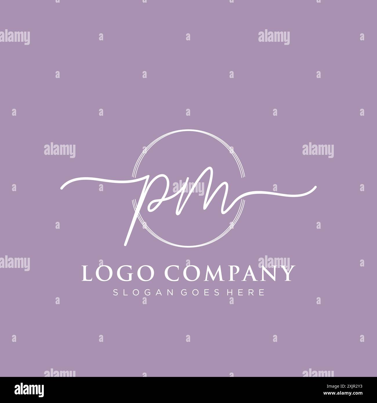 PM Initial handwriting with brush circle logo Stock Vector
