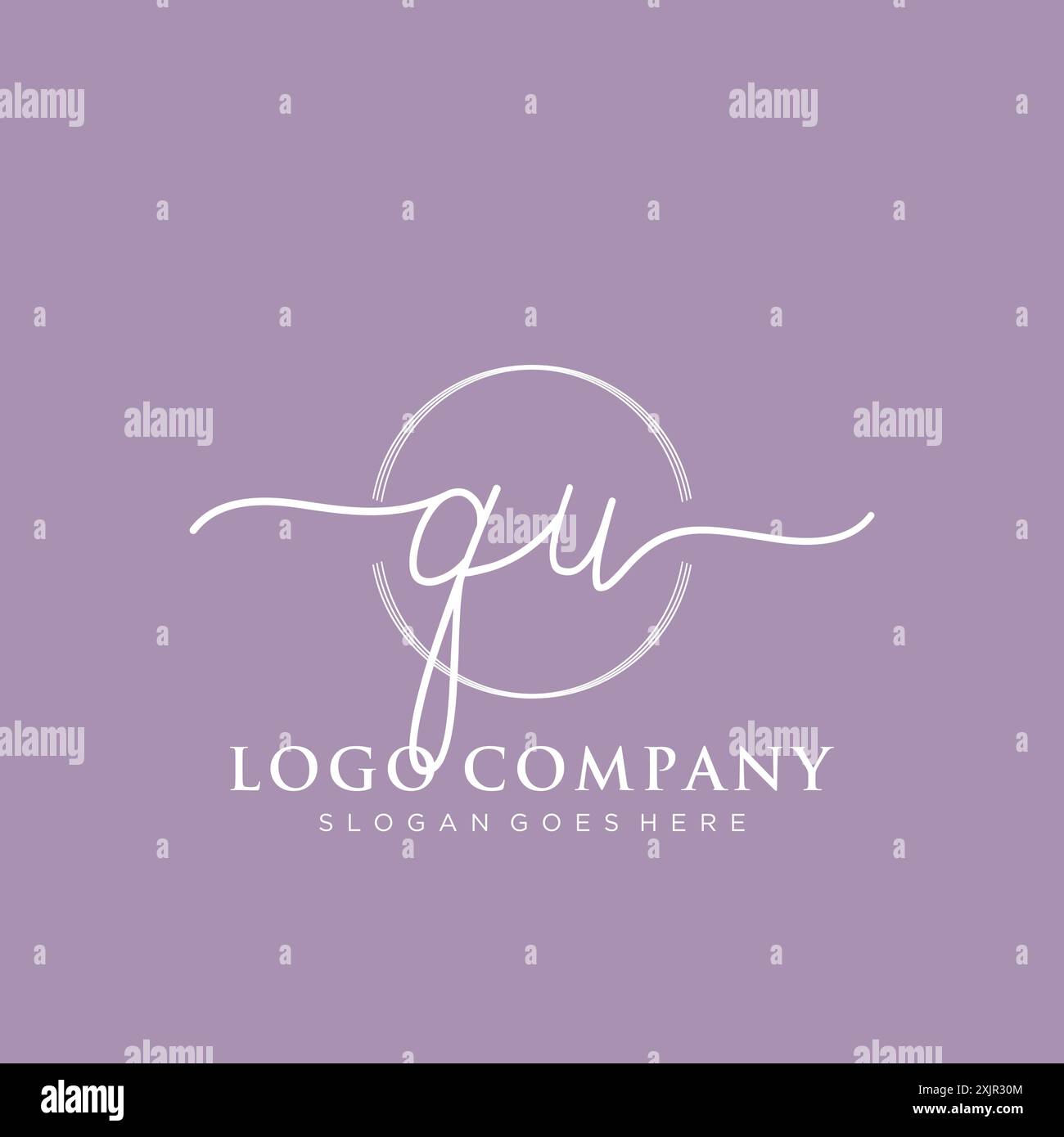 QU Initial handwriting with brush circle logo Stock Vector