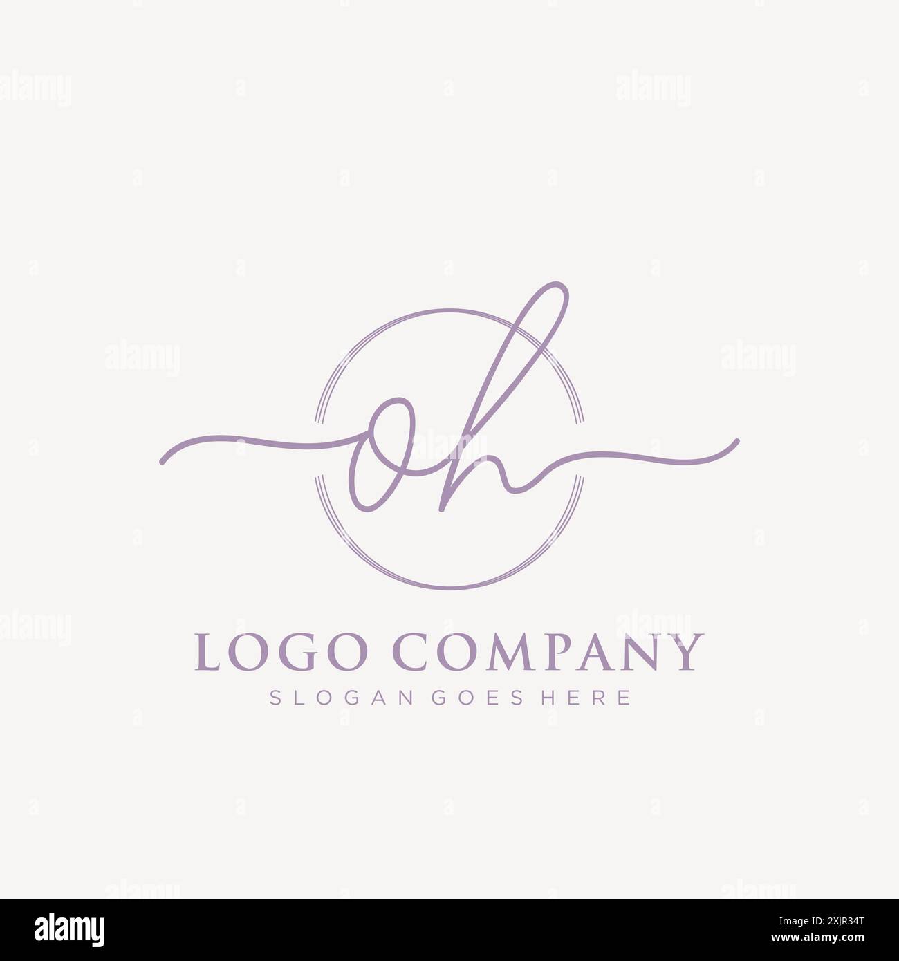 OH Initial handwriting with brush circle logo Stock Vector