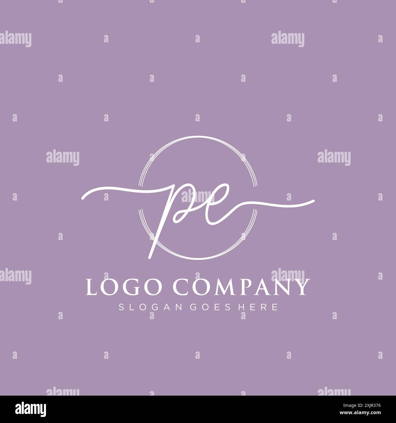 PE Initial handwriting with brush circle logo Stock Vector