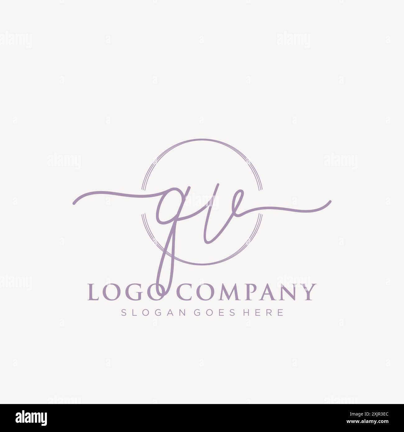 QV Initial handwriting with brush circle logo Stock Vector