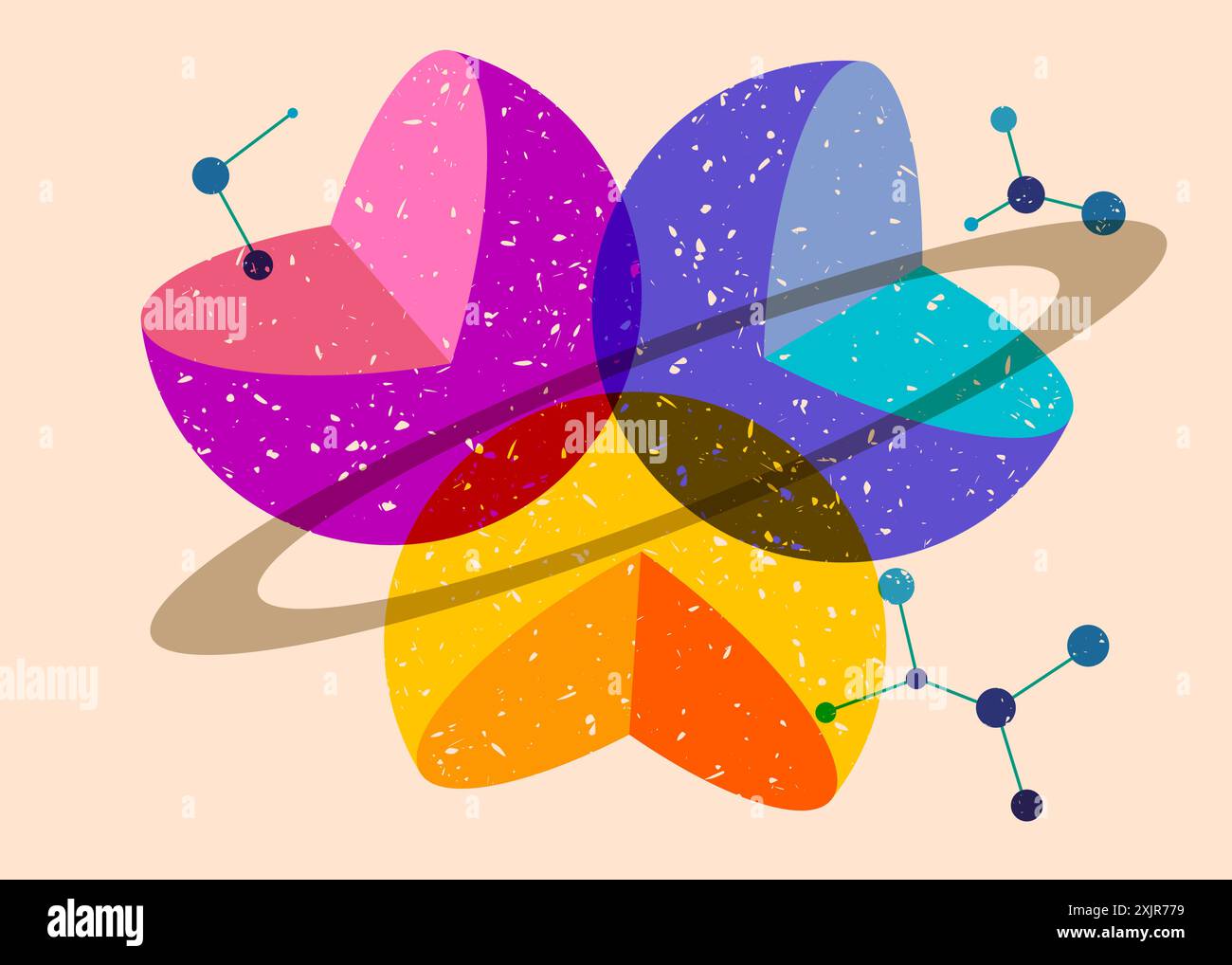 Colorful geometric shapes. Object in trendy riso graph design. Geometry elements abstract risograph print texture style. Stock Vector