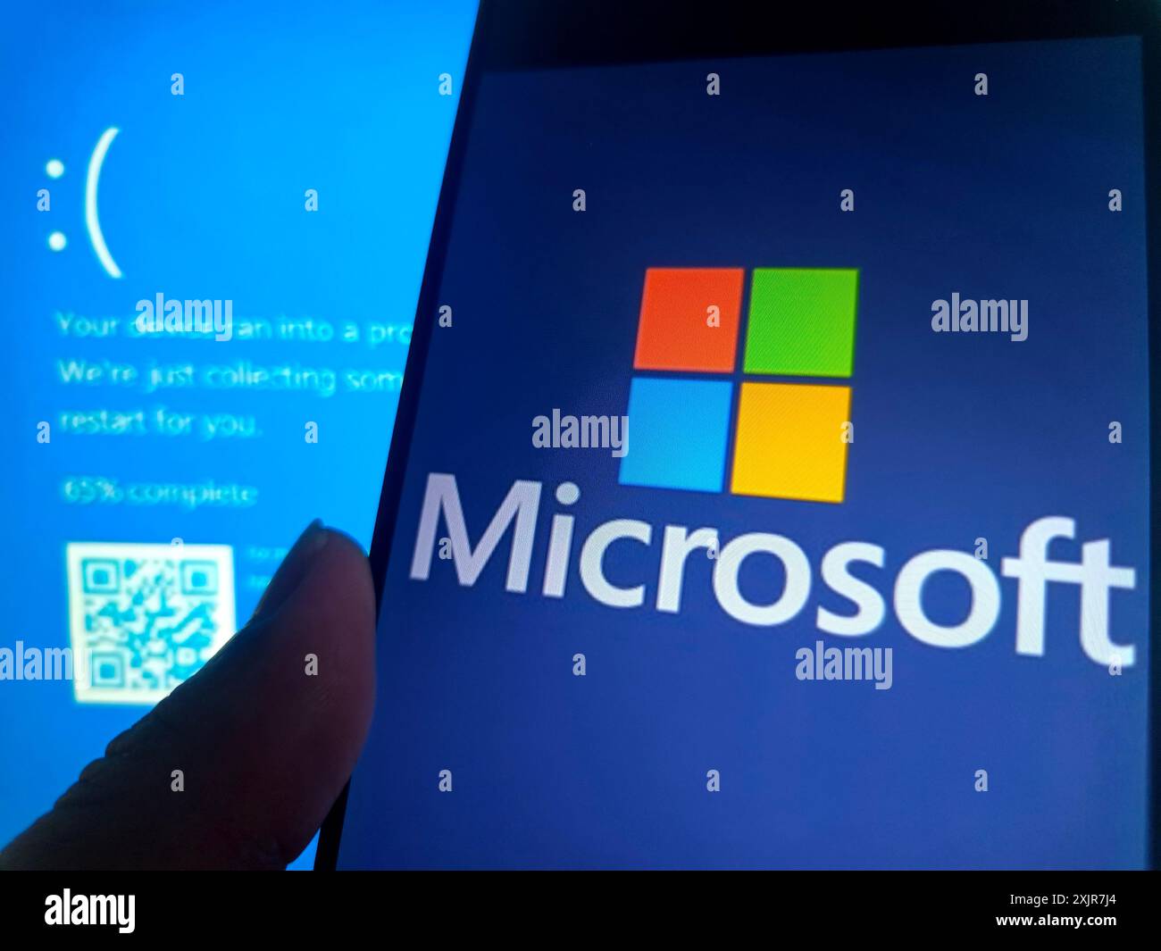 SUQIAN, CHINA - JULY 20, 2024 - Illustration Microsoft Blue Screen of Death, July 20, 2024, Suqian city, Jiangsu Province, China. Stock Photo