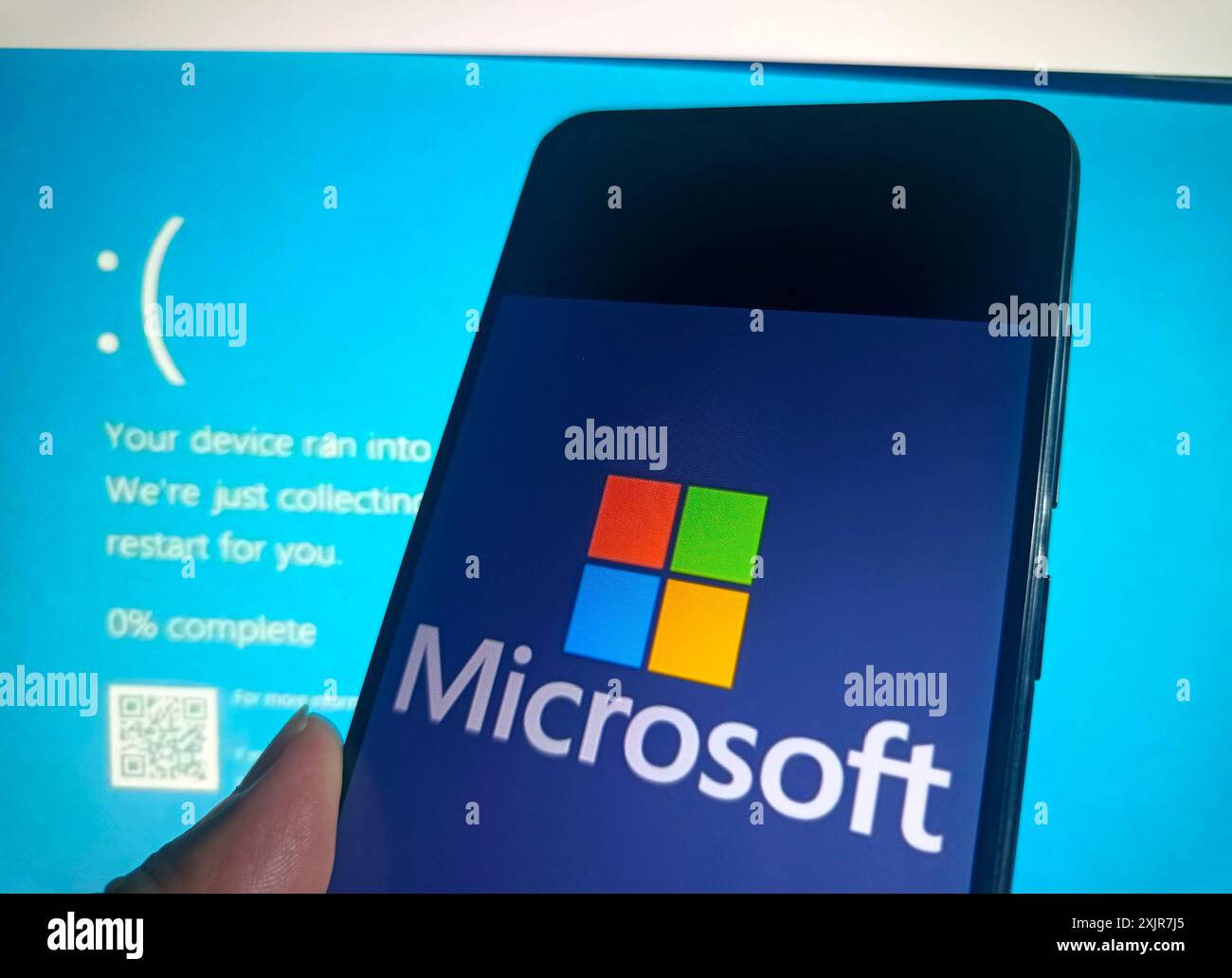 SUQIAN, CHINA - JULY 20, 2024 - Illustration Microsoft Blue Screen of Death, July 20, 2024, Suqian city, Jiangsu Province, China. Stock Photo