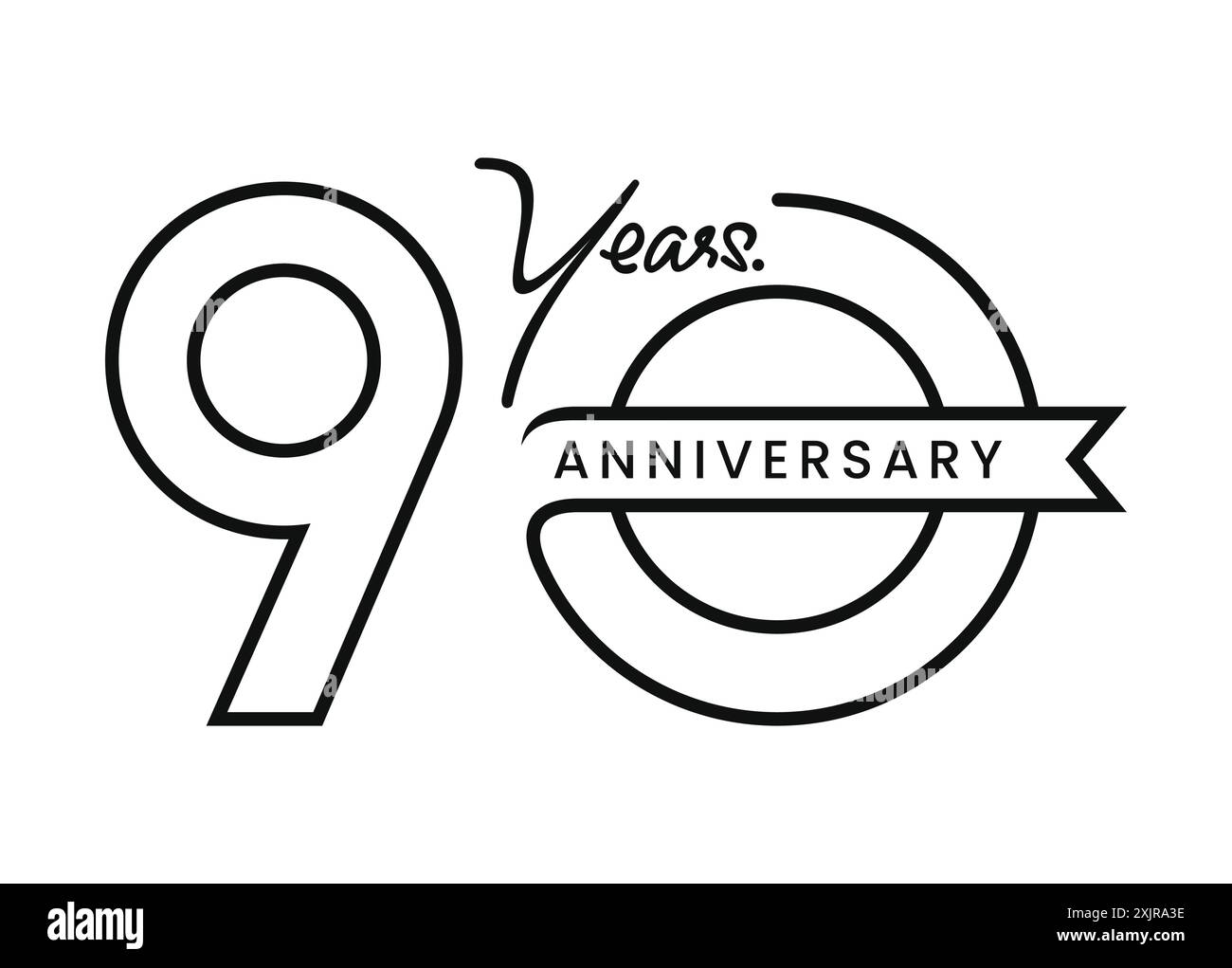 Line Art Doodle of anniversary 90 years logo design on white background ...