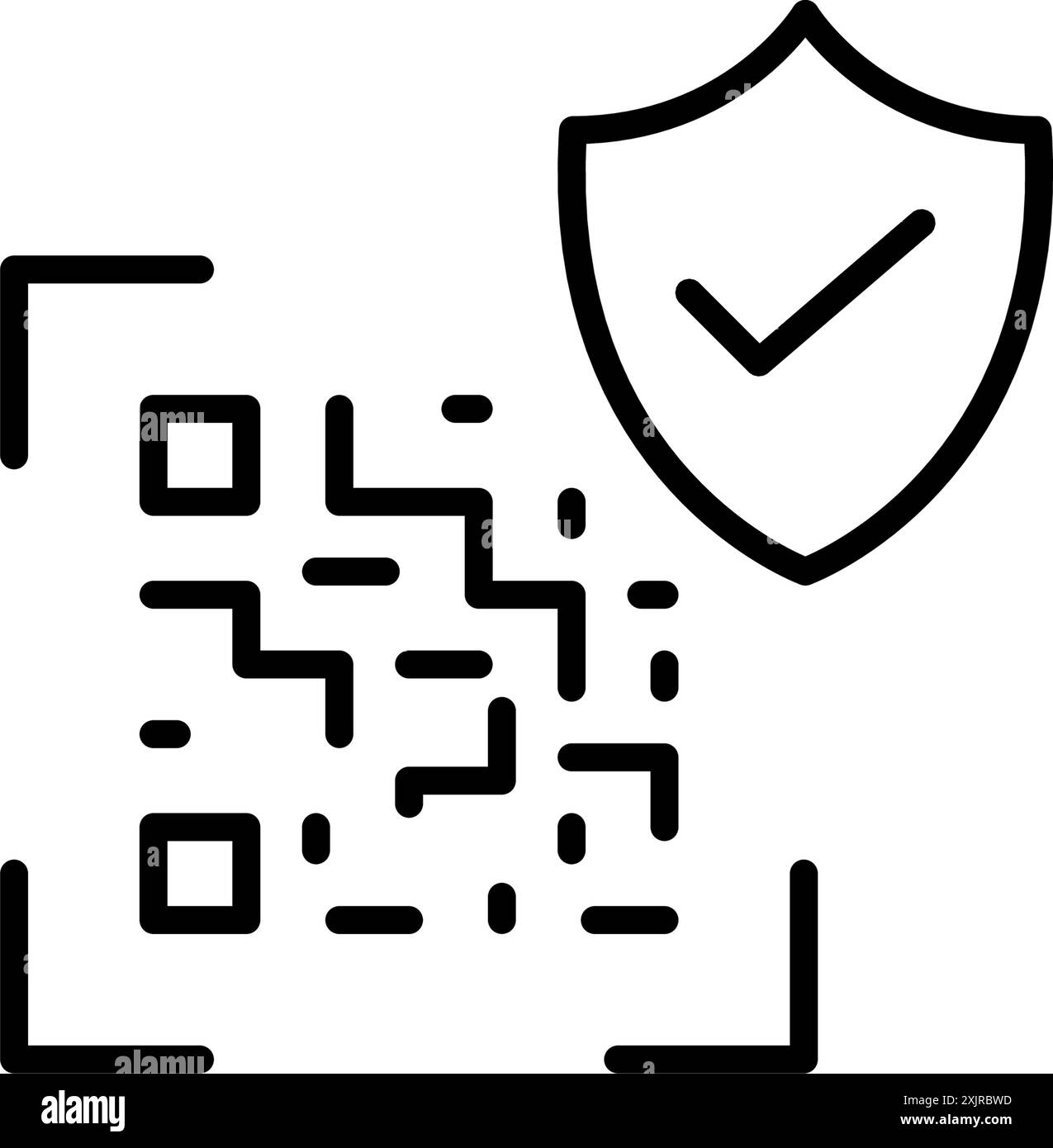 Qr code, security shield and checkmark. QR code authentication, verified access. Pixel perfect, editable stroke vector icon Stock Vector
