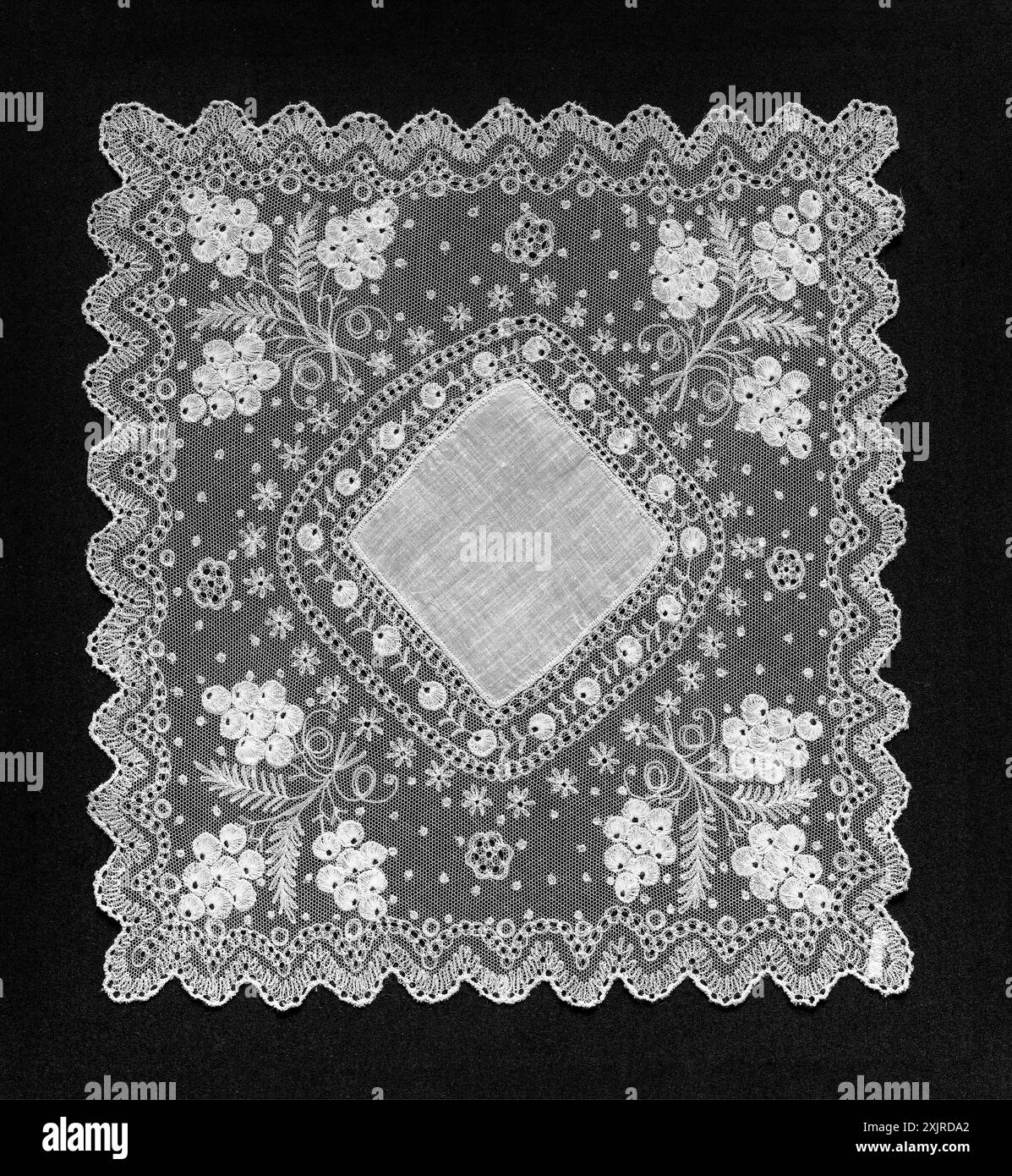 Embroidered Machine Lace Handkerchief, late 19th century. Ireland 