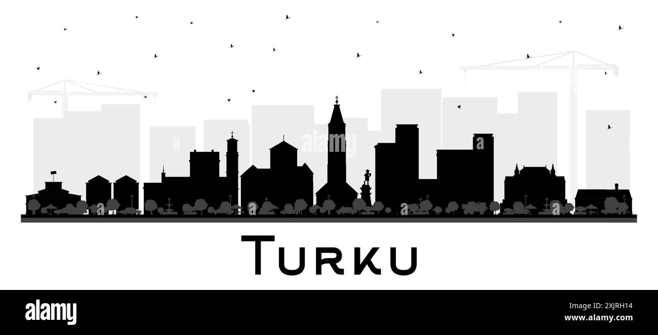 Turku Finland city skyline silhouette with black buildings isolated on ...