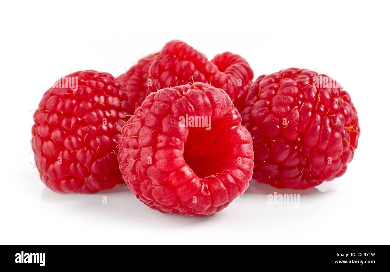 fresh ripe raspberries isolated on white background Stock Photo