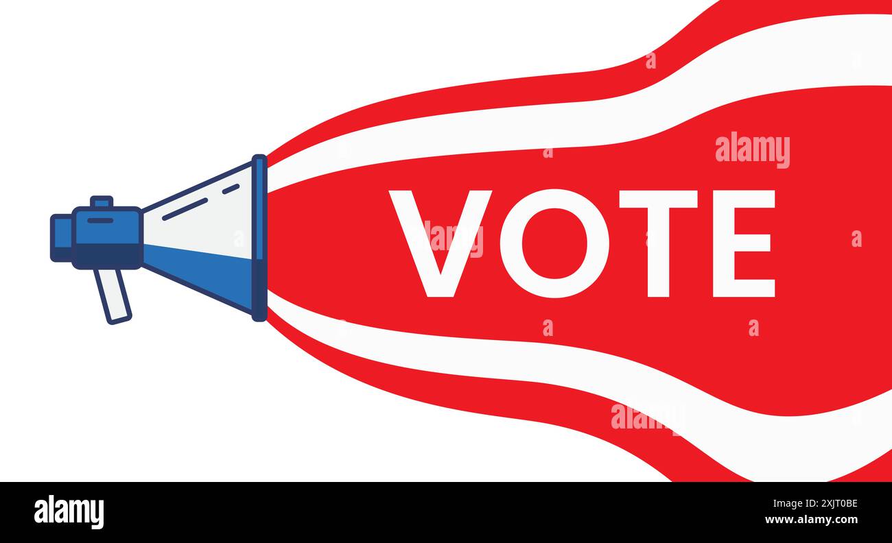 Megaphone or loudspeaker with speech bubble and vote word. Stock Vector