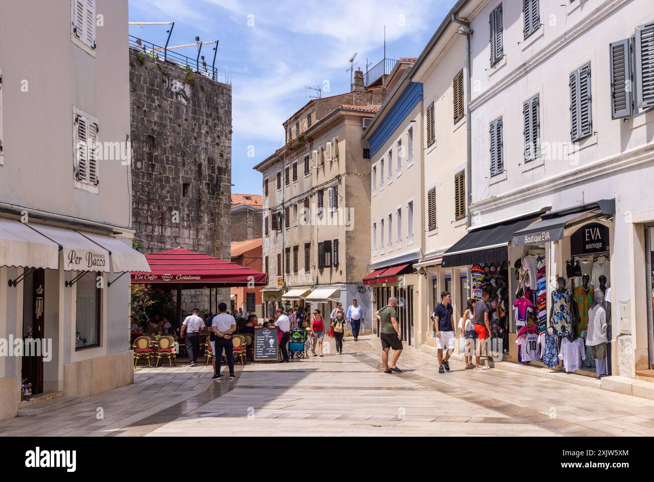 Porec City centre shops and cafe, Porec, Istrian Peninsula, Croatia, Europe Stock Photo