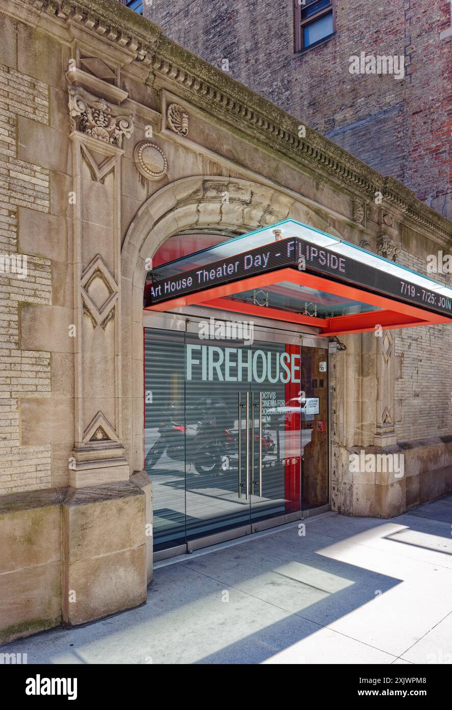 NYC Chinatown: Theater entrance of DCTV’s home in the former Engine Company 31 firehouse, at 87 Lafayette Street. Stock Photo