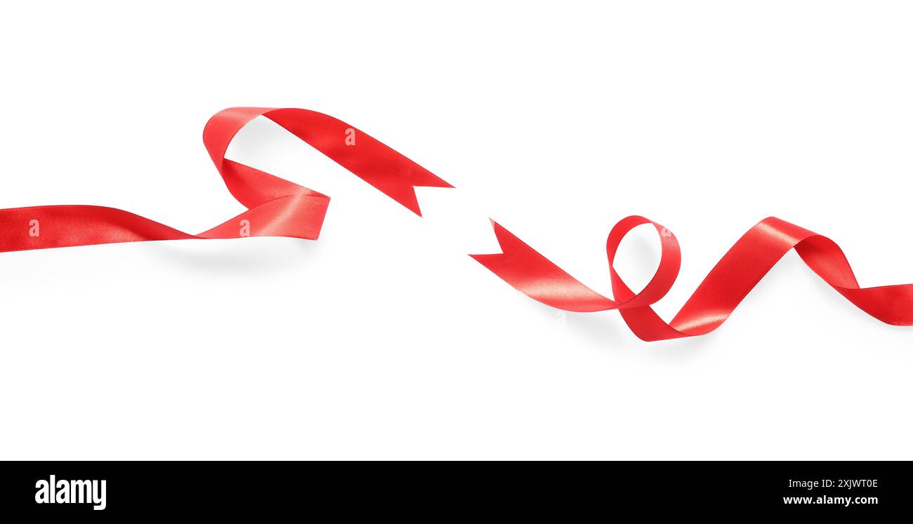 Two beautiful red ribbons isolated on white, top view Stock Photo - Alamy
