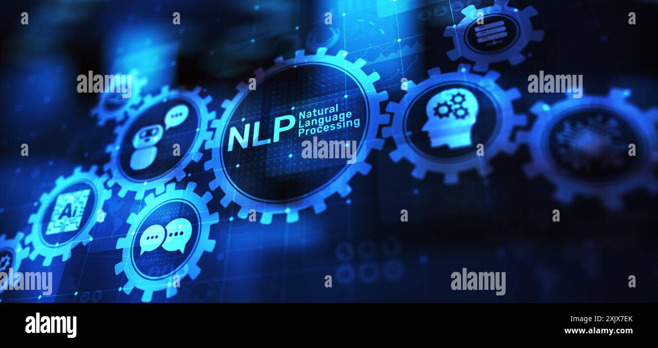 NLP natural language processing cognitive computing technology concept on virtual screen. Stock Photo