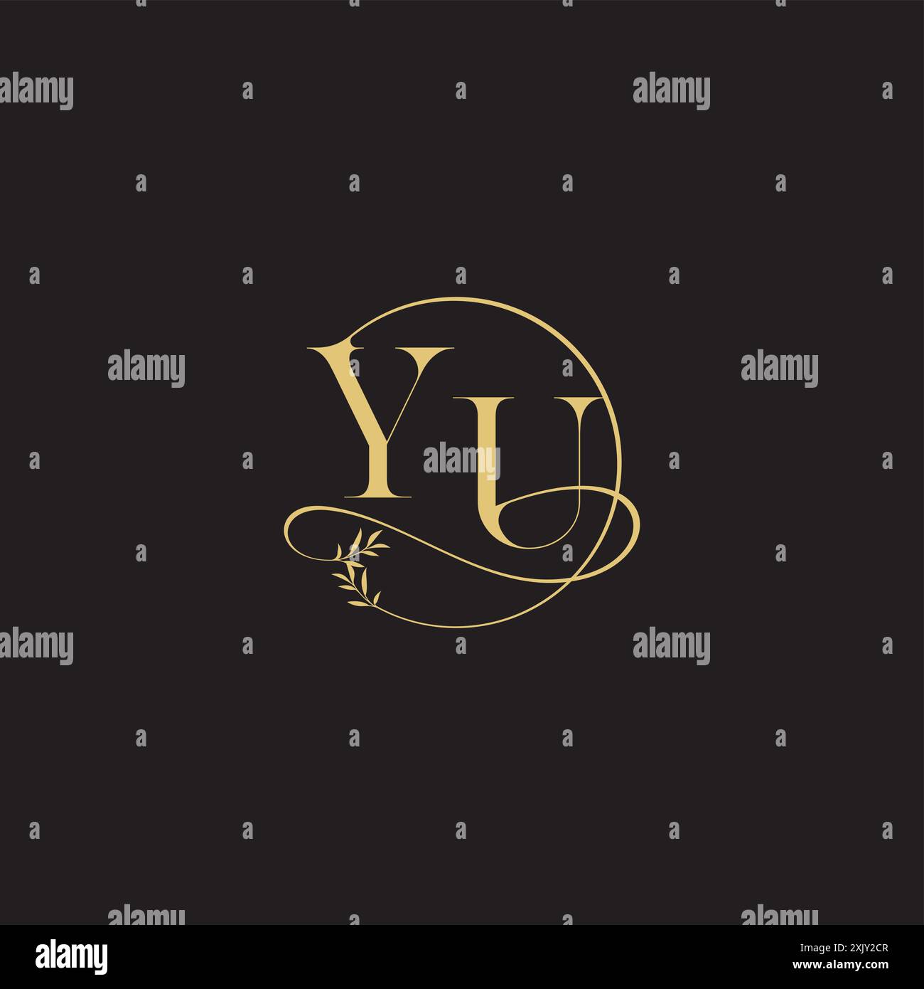 YU letter circle and organic style luxury concept wedding monogram ...