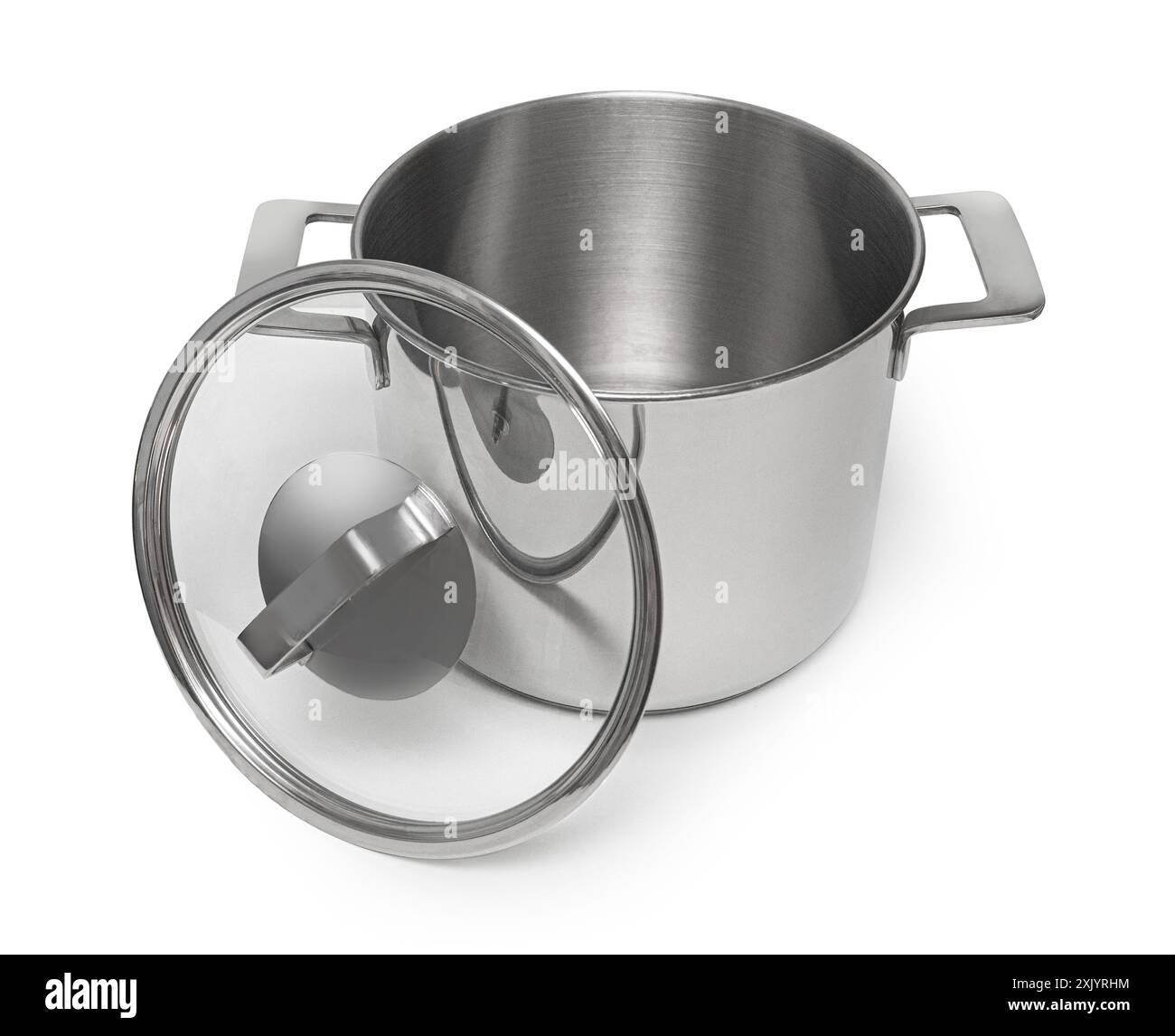 steel saucepan with glass lid isolated on white background with ...