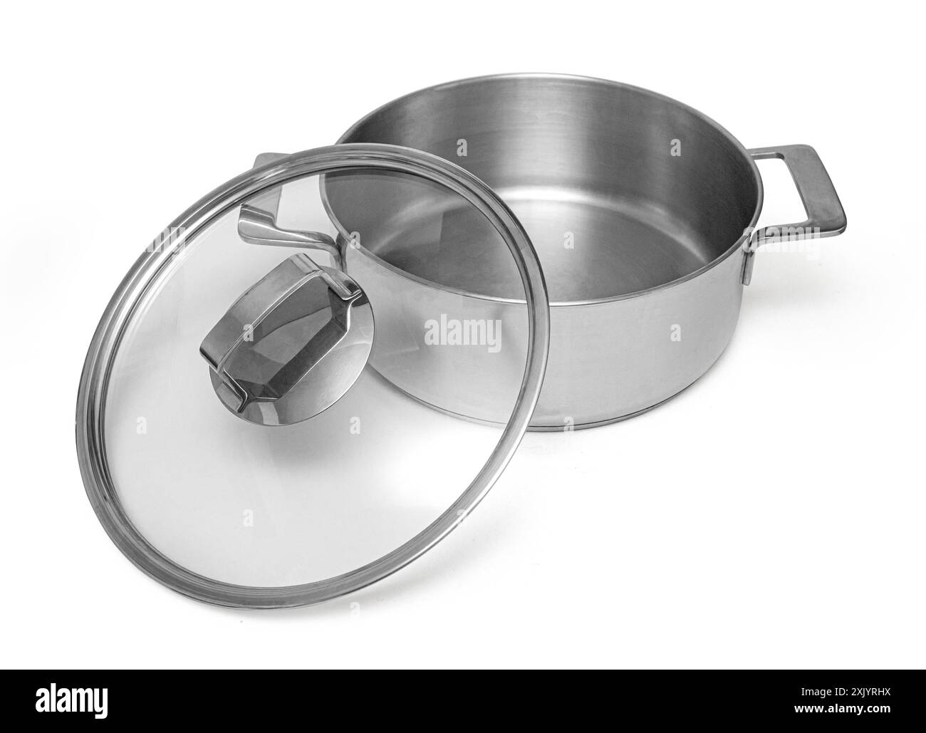 steel saucepan with glass lid isolated on white background with ...