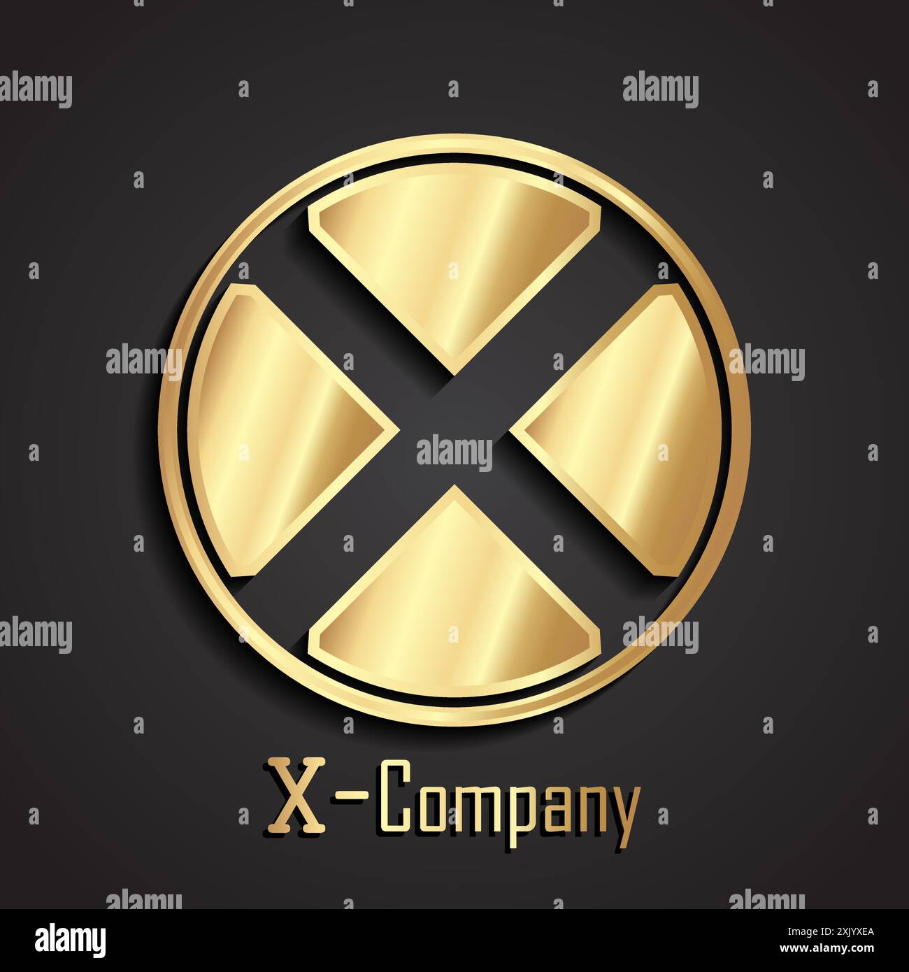 3d X letter circle golden logo Stock Vector
