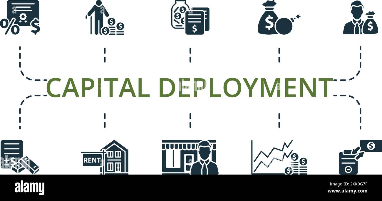 Capital Deployment icon set. Monochrome simple Capital Deployment icon ...