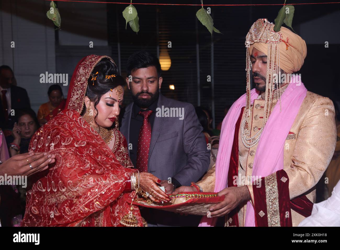 Chandigarh,India-20th July2024 An Indian hindu traditional  marriage bride bridegroom rituals ceremony and celebration. Stock Photo