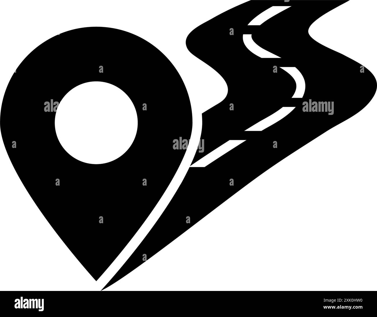 Black and white vector icon of a location pin on a road. Stock Vector