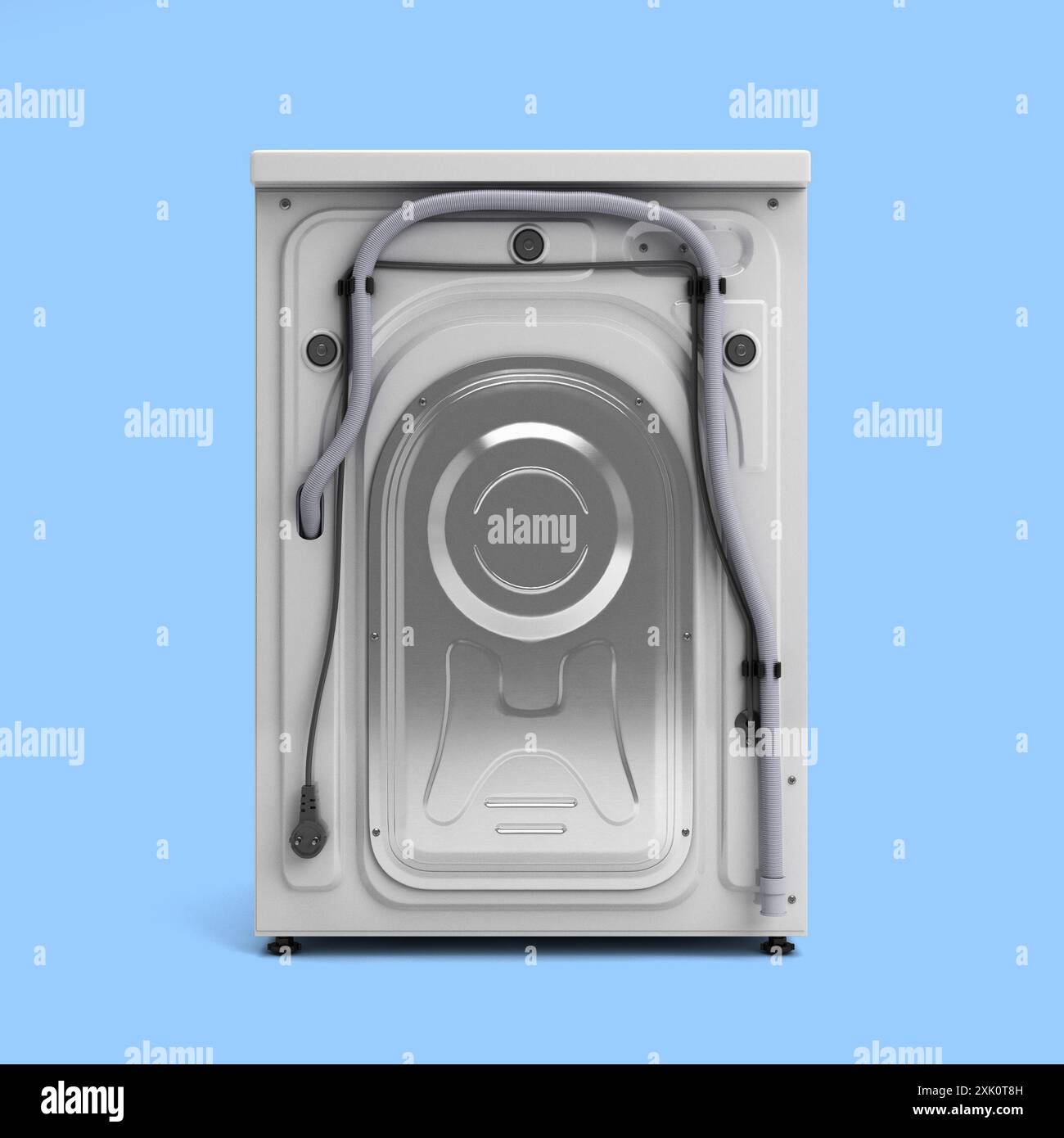 New modern Washing machine back view 3D render on blue Stock Photo - Alamy