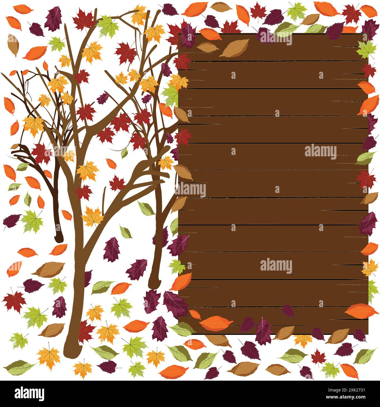 Fall Activities Sign Colorful autumn falling leaves with empty wooden sign illustration for ...