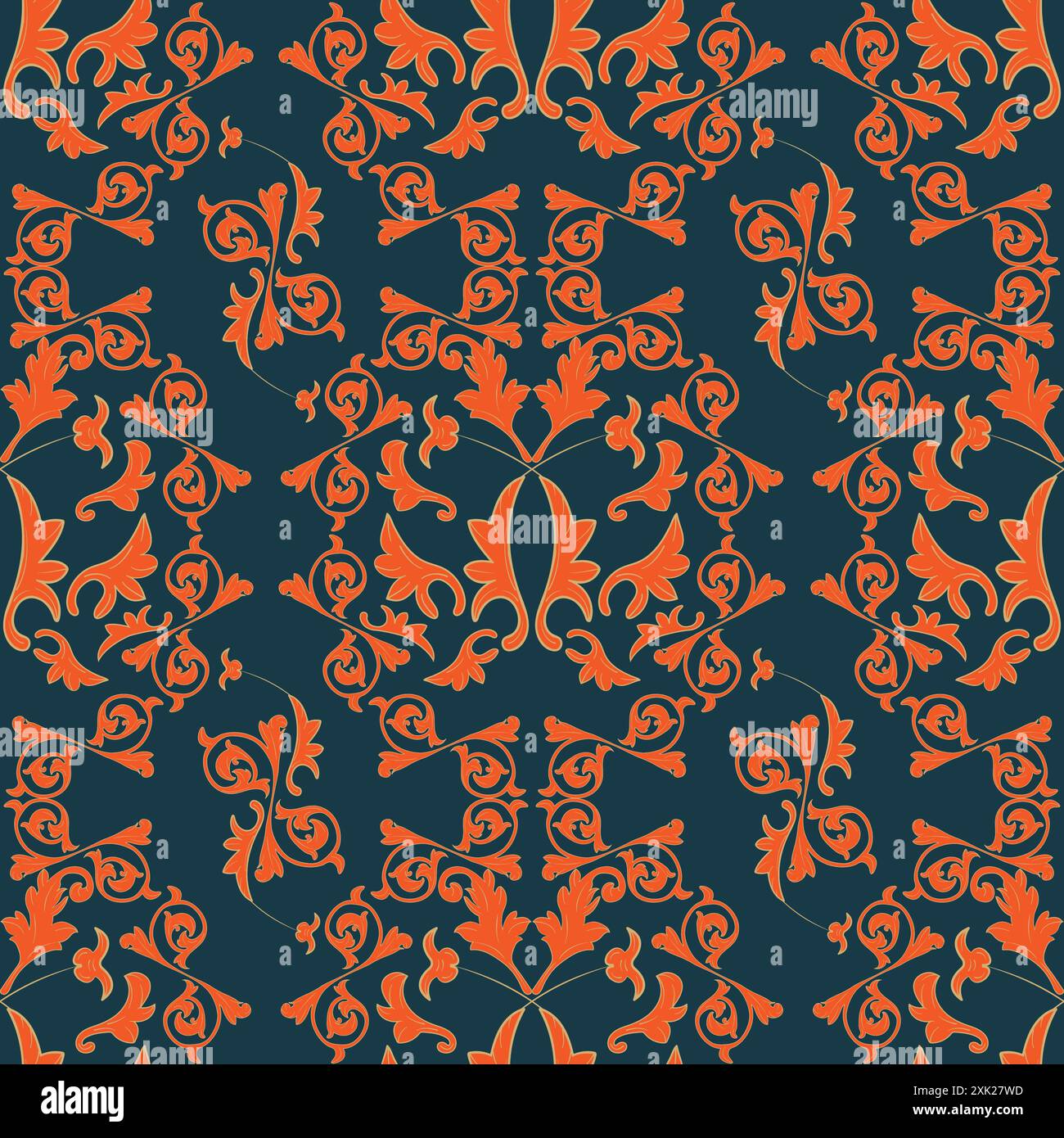 Seamless pattern with leaf ornaments; Damask wallpaper Stock Vector