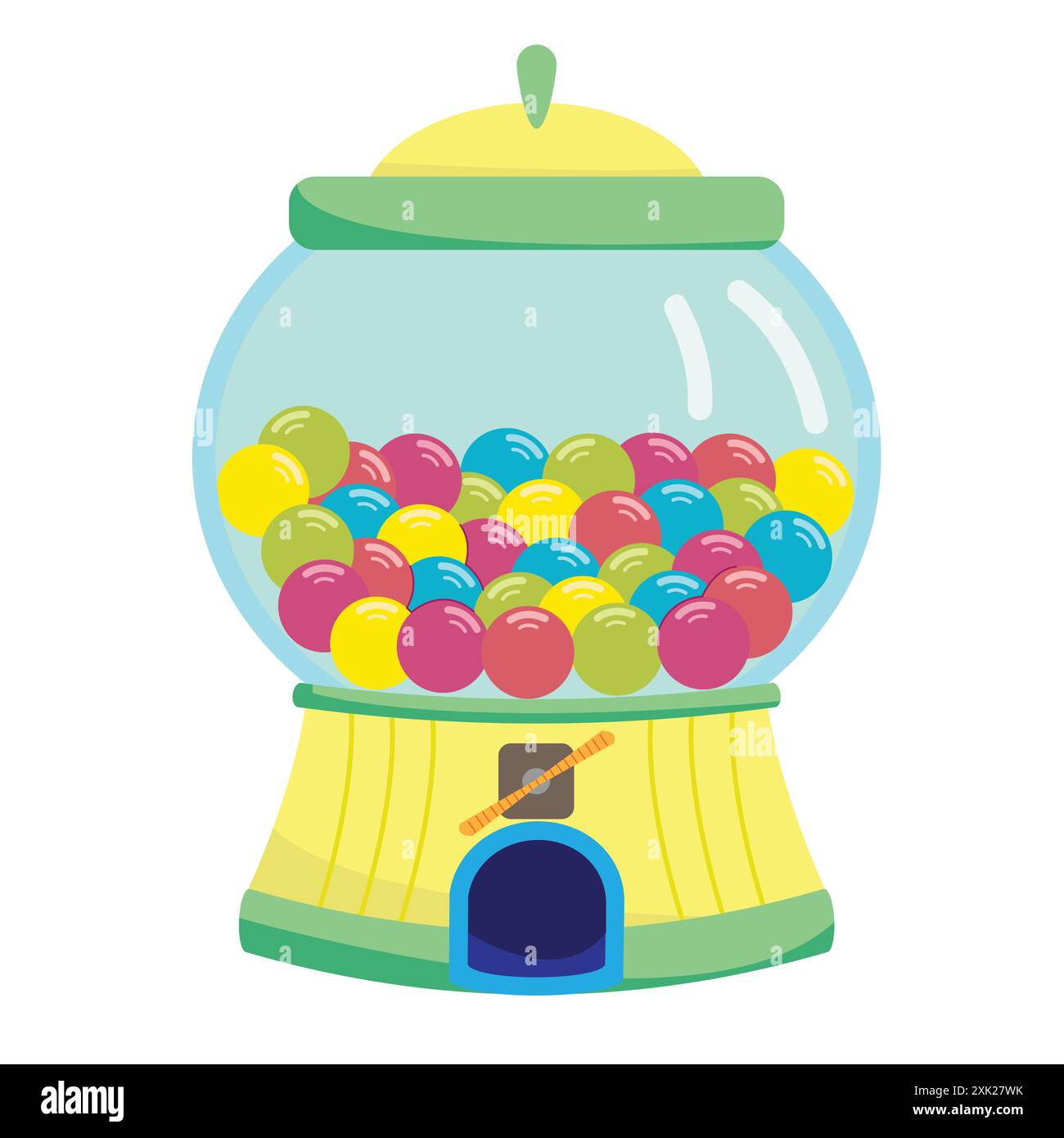 gumball machine isolated vector; flat design of gumball machine vector; multicolored dispensor with buble gum Stock Vector