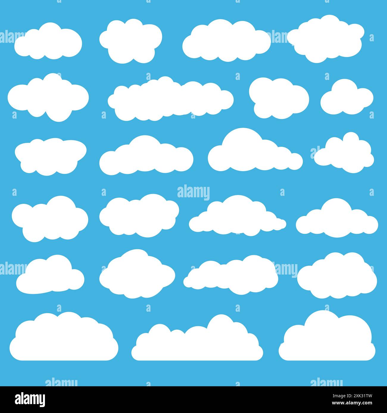 White different cartoon clouds on blue sky background flat design Stock Vector
