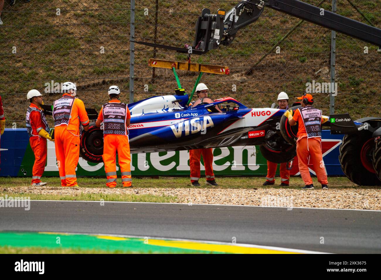 Budapest, Hungary - 20 JUL 2024 - #22 Yuki Tsunoda's crashed VCARB01