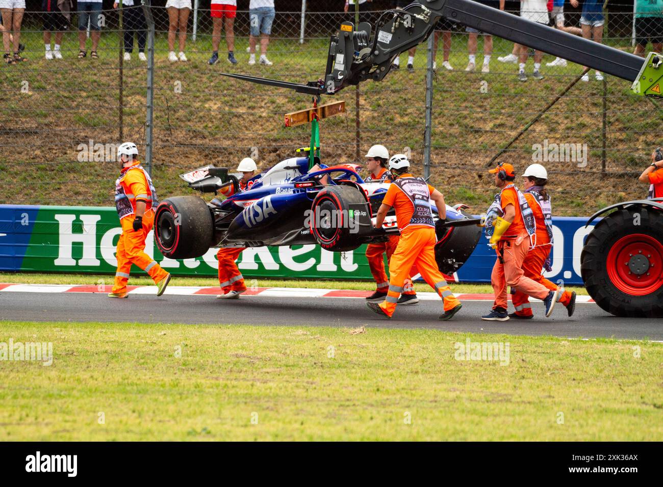 Budapest, Hungary - 20 JUL 2024 - #22 Yuki Tsunoda's crashed VCARB01