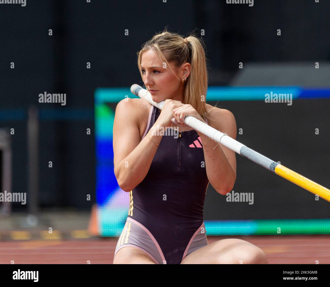 London, UK.  20 July 2024. Molly Caudery (GB) competes in the Women's Pole Vault at the London Athletics Meet at the London Stadium.  The event is the final Wanda Diamond League fixture before the Paris 2024 Olympic Games.  Credit: Stephen Chung / Alamy Live News Stock Photo