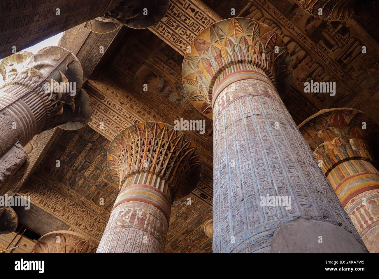 ancient egyptian carvings and decorations on the columns and ceiling of ...