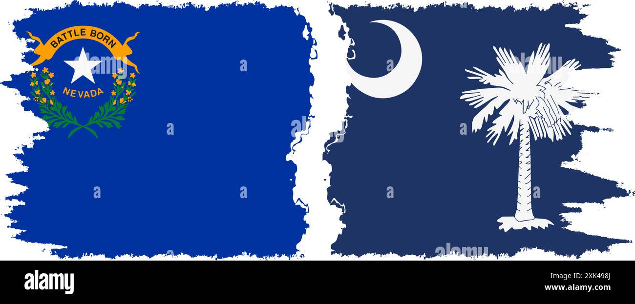 South Carolina and Nevada states grunge brush flags connection, vector ...