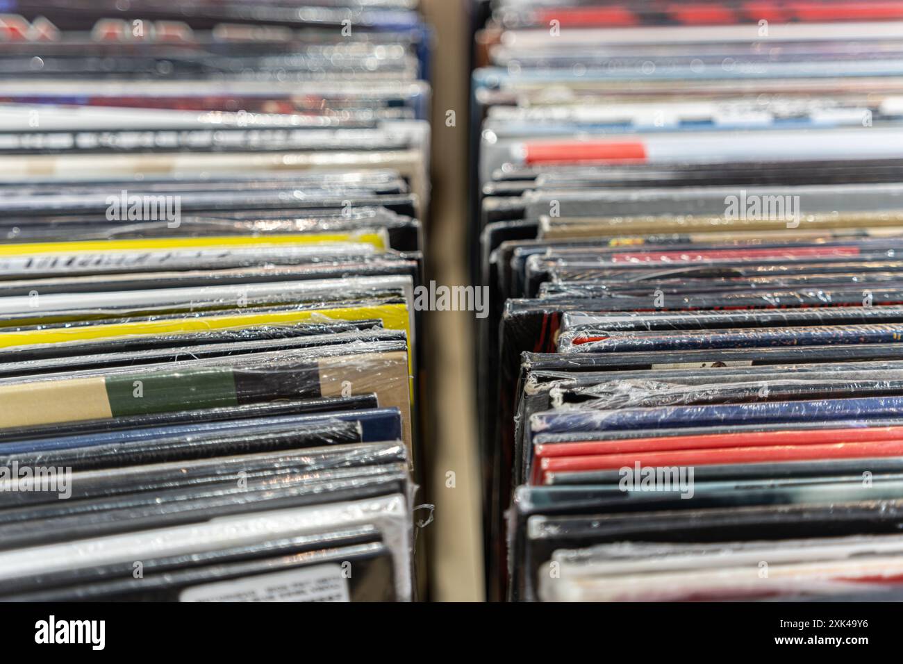 Vinyl LP records on display in music store Stock Photo - Alamy