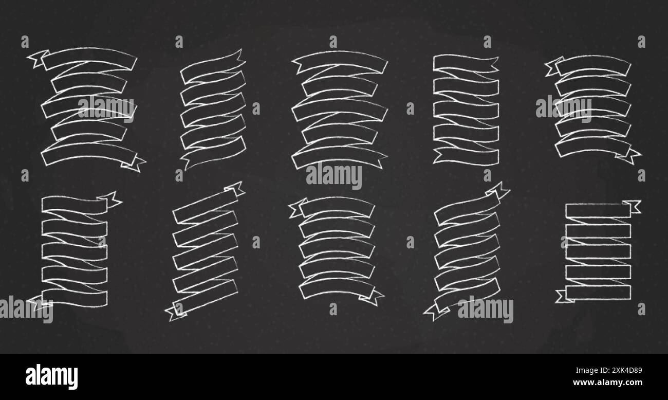 Chalk stroke blank label ribbon vector set illustration. Vintage design ...