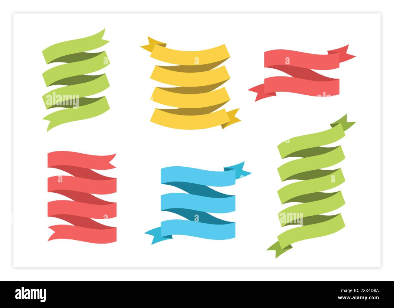 Flat ribbon banner vector set illustration. Vintage design curly ribbon ...