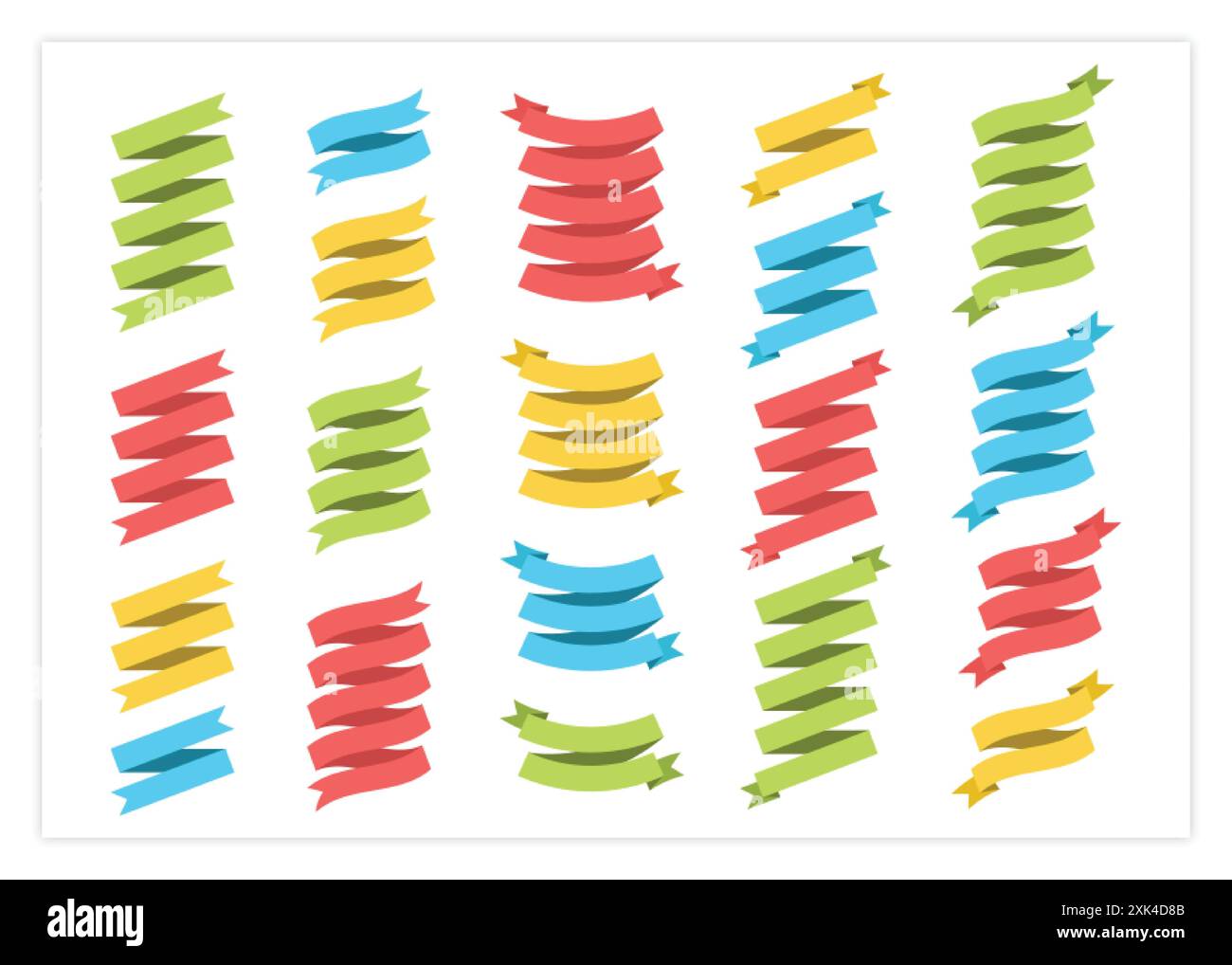 Flat ribbon banner vector set illustration. Colorful flat curved shape ...