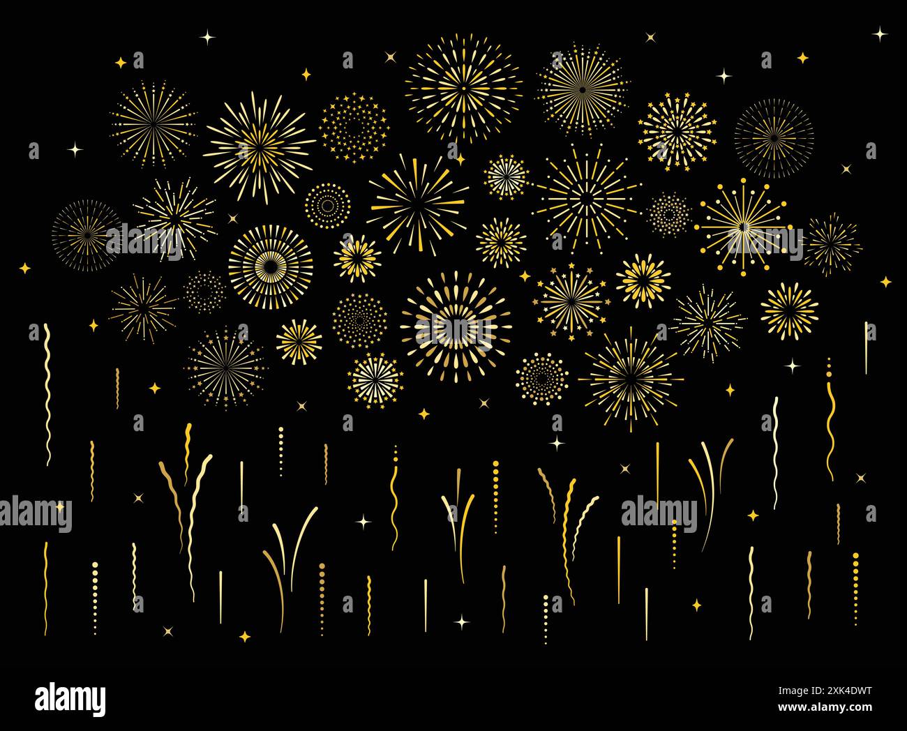 Abstract burst gold pattern fireworks set. Art deco star shaped ...