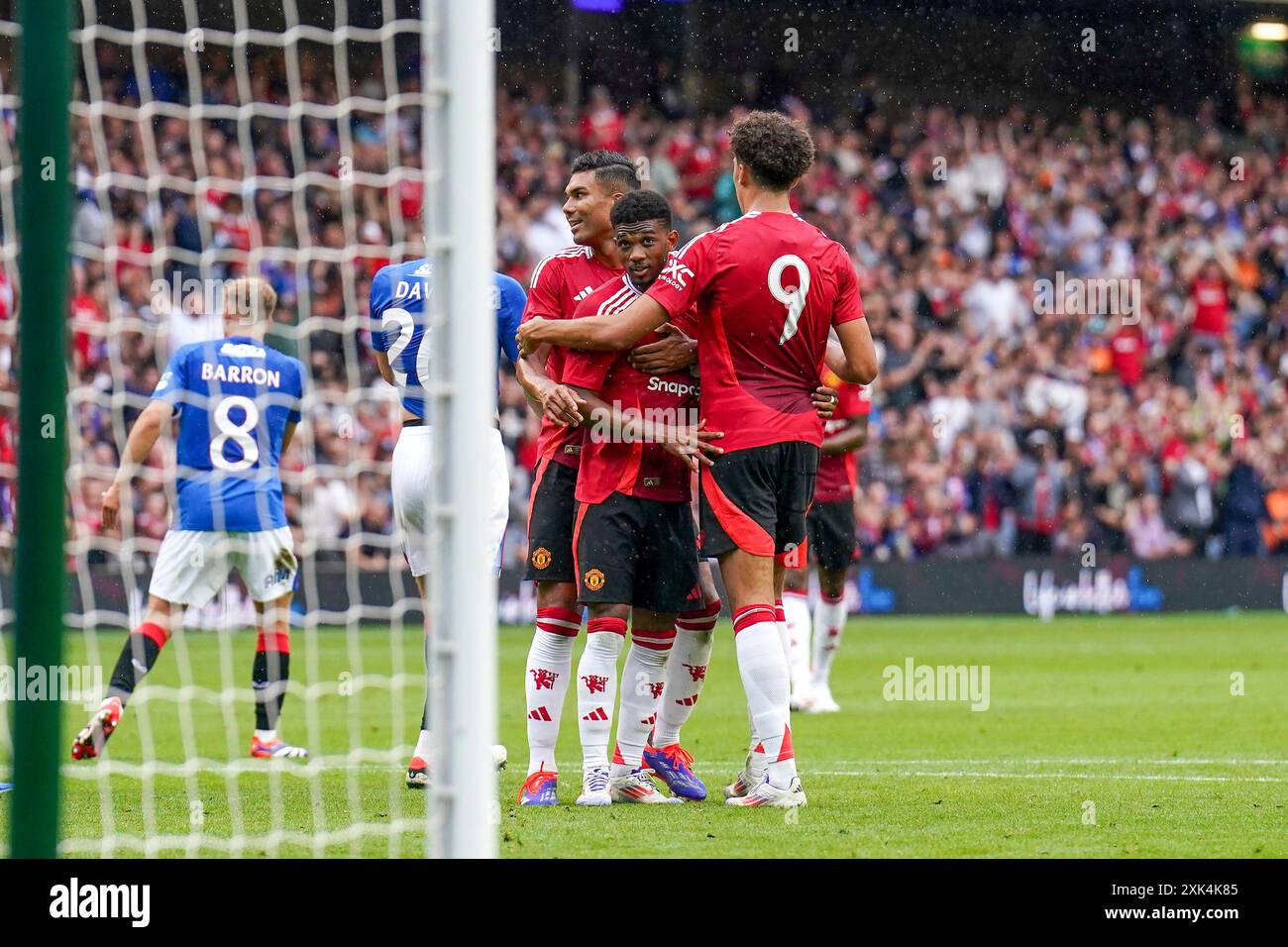 Edinburgh, UK. 20th July, 2024. Manchester United midfielder Amad Diallo (16) scores a GOAL 0-1 and celebrates during the Glasgow Rangers FC v Manchester United FC Pre-season friendly match at Scottish Gas Murrayfield Stadium, Edinburgh, Scotland, United Kingdom on 20 July 2024 Credit: Every Second Media/Alamy Live News Stock Photo