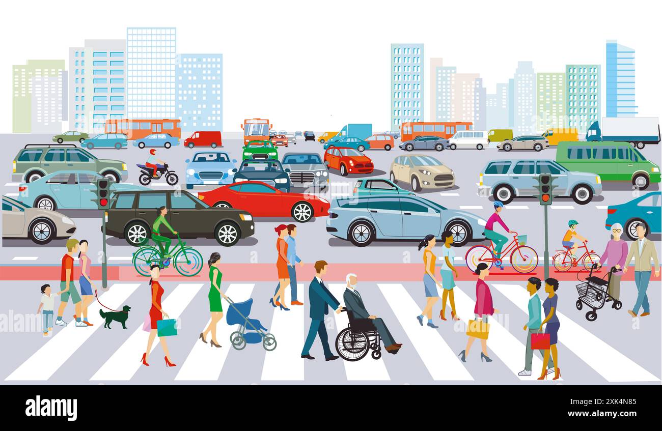 City silhouette of a big city with traffic jam illustration Stock Photo ...